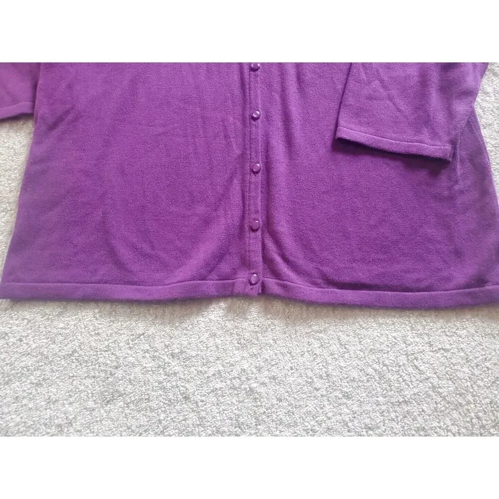 Bob Mackie Wearable Art XL Purple Sequined 3/4 Sleeve Buttons Cardigan Sweater